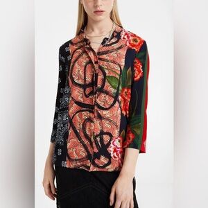 🆕 DESIGUAL Oriental Jenica Boho Long Sleeve Button Down Shirt